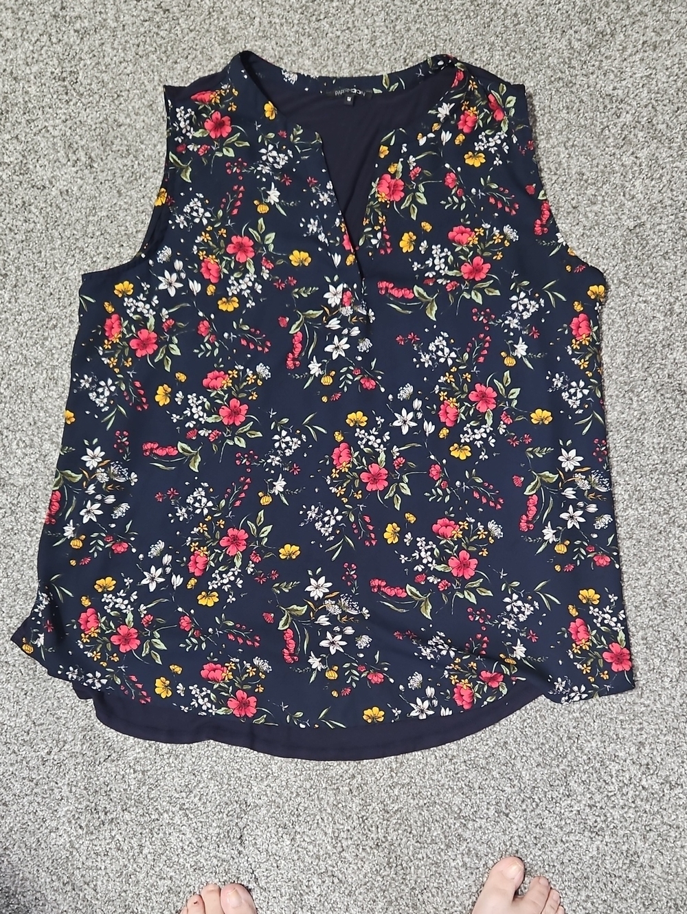 Papermoon Navy Floral Sleeveless Camisole with Pink & Yellow Blooms